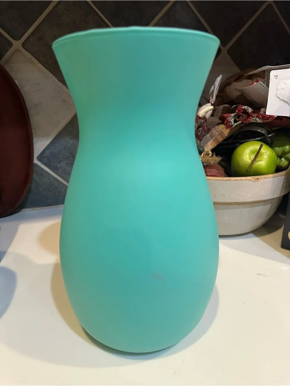 PAINTED GLASS TURQUOISE VASE CONTAINER FLOWERS STORAGE PARTY WEDDING DECOR 10.5”